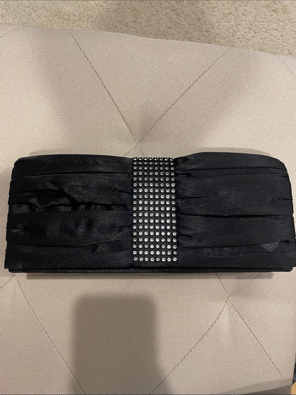 Elegant Black Satin Evening Clutch with Rhinestone Accent